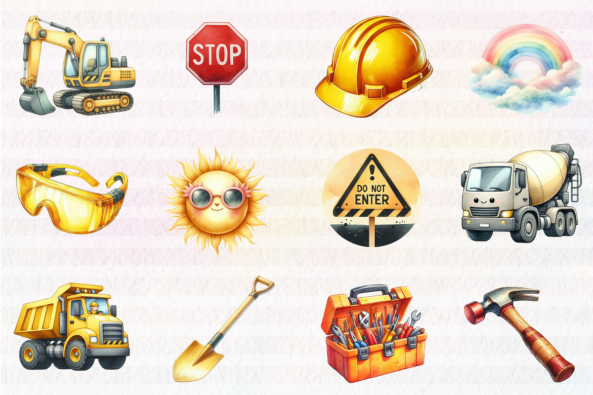 Cute Construction Watercolor Clipart, an Illustration by CreationArt (Photo 6 of 7)