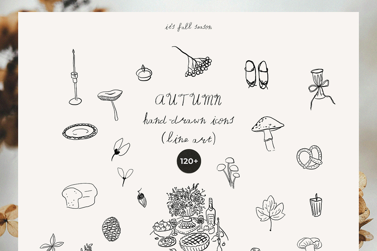 AUTUMN Hand-Drawn Line Art Icons, a Decorative Illustration by Lana Elanor (Photo 6 of 9)