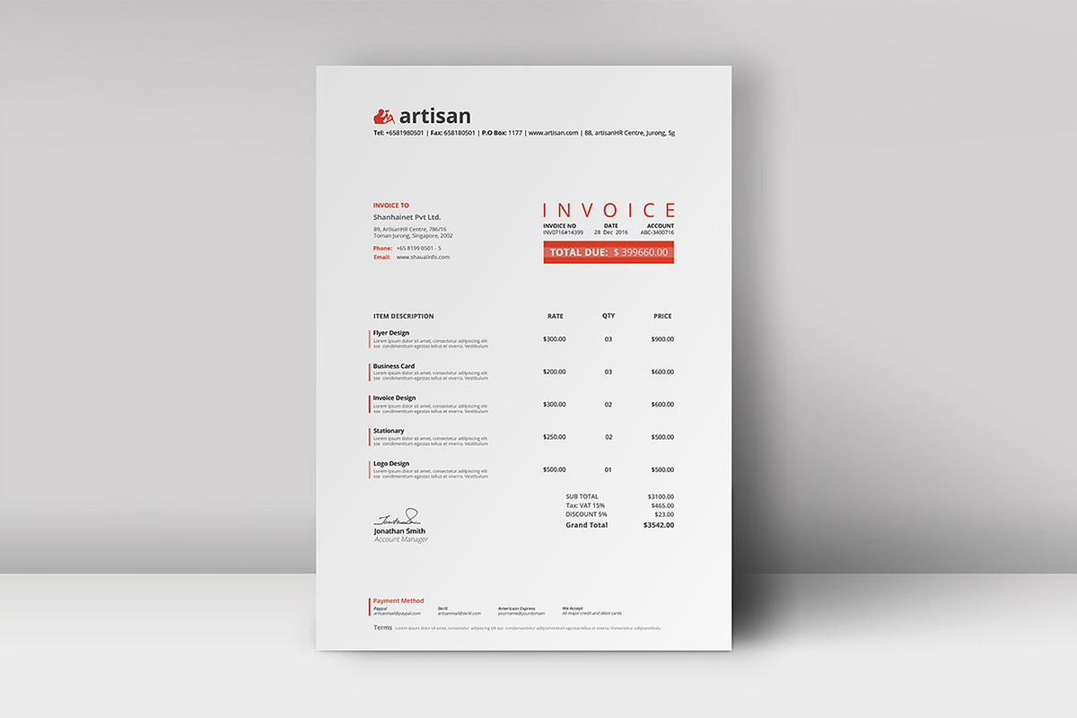 Invoice Template, a Stationery Template by artisanHR (Photo 3 of 7)