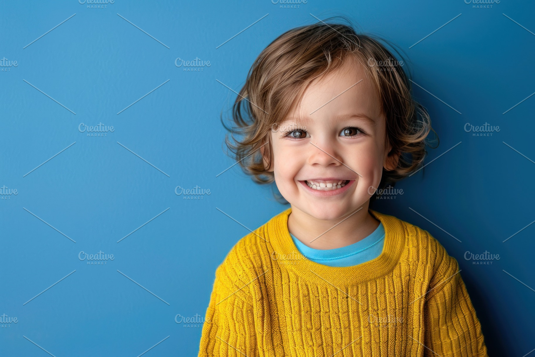 Delighted Curly-Haired Toddler in Sunny Yellow Knitwear - Generative AI, a Person Photo by José Manuel Gelpi