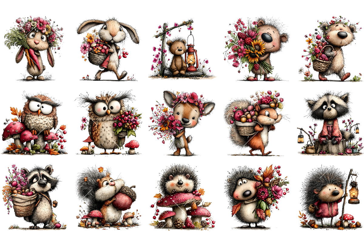 Whimsical Woodland Animal Clipart, a Seasonal Illustration by OK Design (Photo 3 of 6)