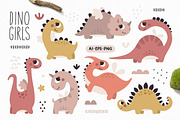 Cute Dinosaur Girl Clipart, Patterns, an Animal Illustration by Ejevyaka (Thumbnail 2 of 9)