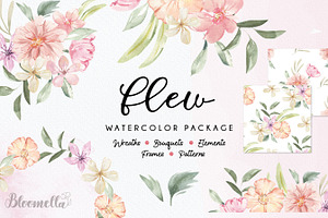 Watercolour Flew Flowers Wreaths Set, an Object Graphic by Bloomella