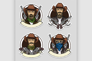 Hand Drawn Sketch Cowboy Set2