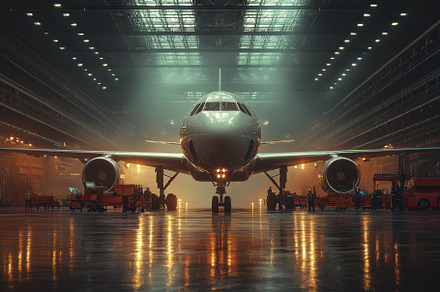 Airplane in hangar nighttime mainten, a Background Photo by Pixeness