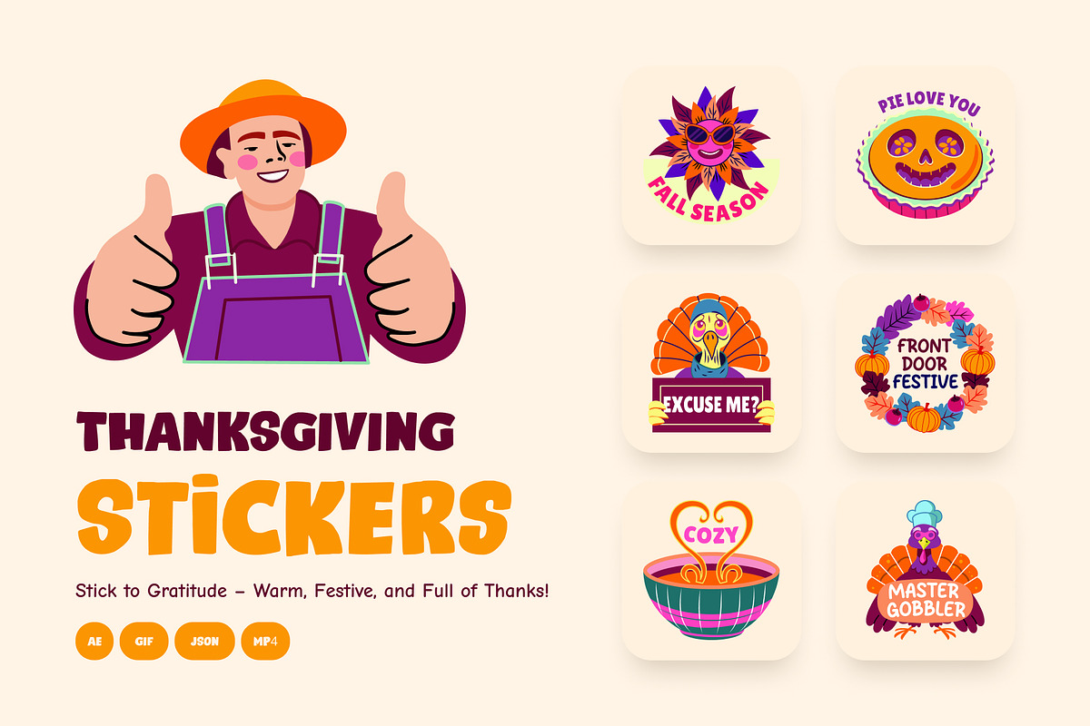 Animated Thanksgiving Stickers Set, an Emoji Icon by Brickclay (Photo 1 of 4)