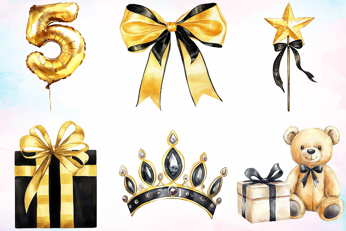 Luxury Black Kids Birthday Clipart, a Seasonal Illustration by Canvas Craft (Photo 4 of 4)