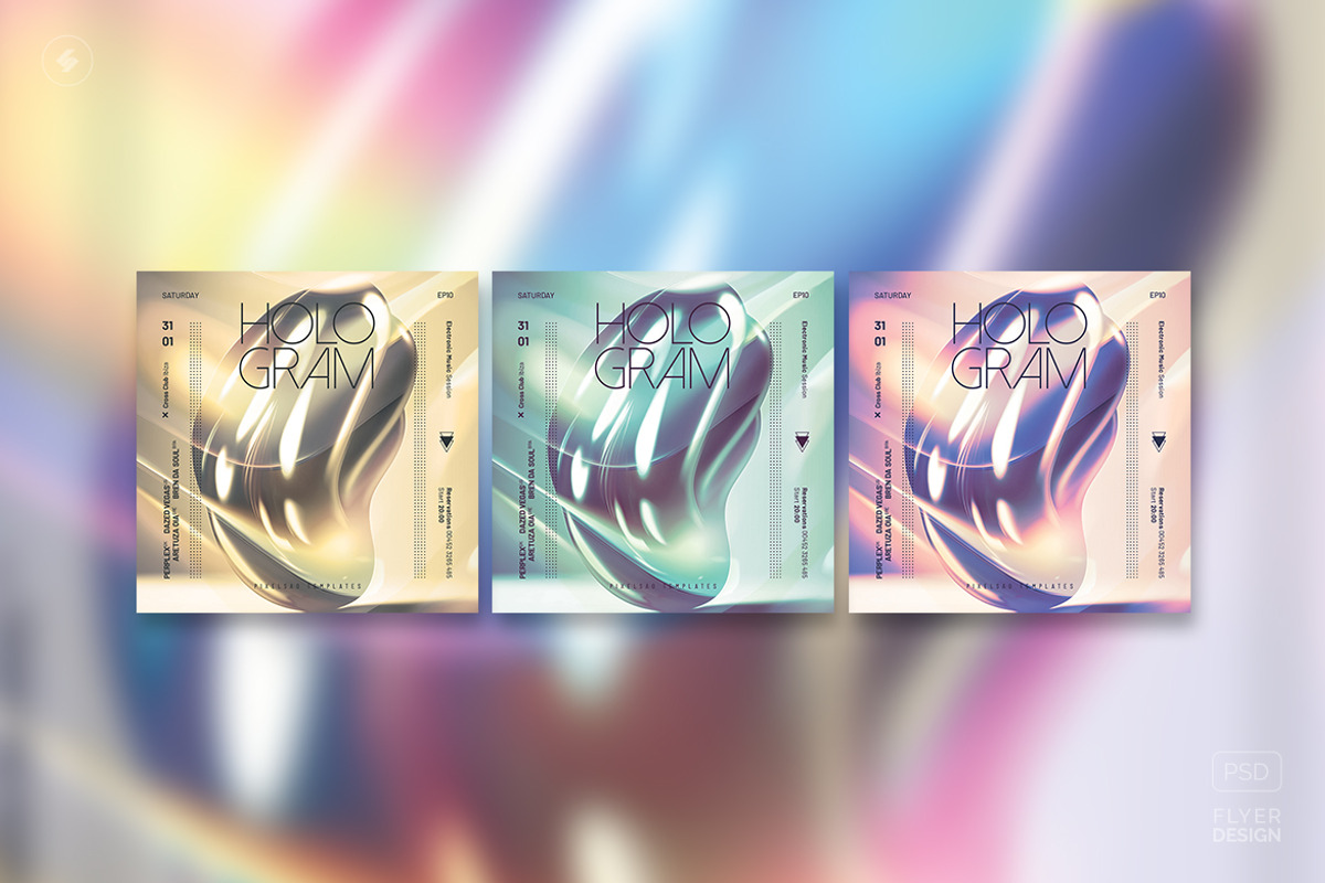 Hologram Party Flyers, Posters Pack, a Poster Template by pixelsao (Photo 21 of 23)