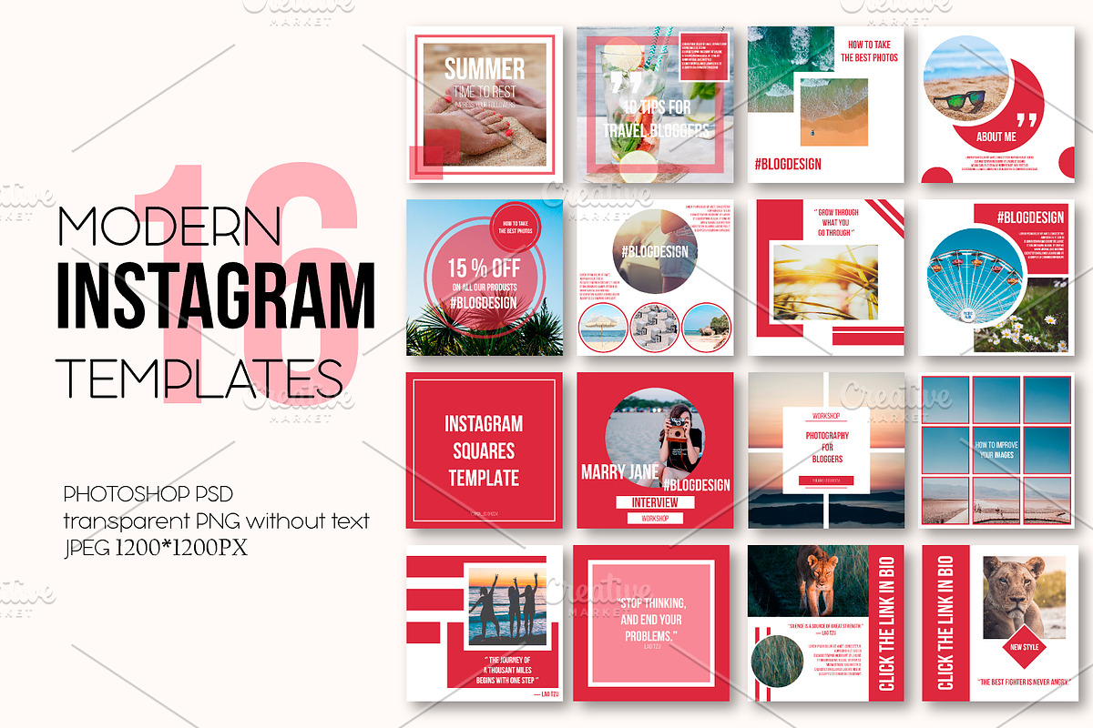 Instagram modern templates, a Social Media Template by Iryna Danyliuk (Photo 1 of 6)