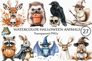 Watercolor Halloween Animals Clipart, an Illustration by Craft Nest (Thumbnail 1 of 5)