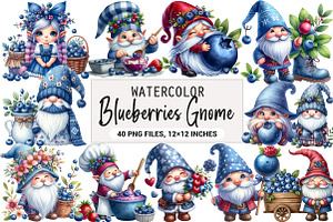 Gnome Clipart, Blueberries Gnome, an Illustration by DreamArtGraphic