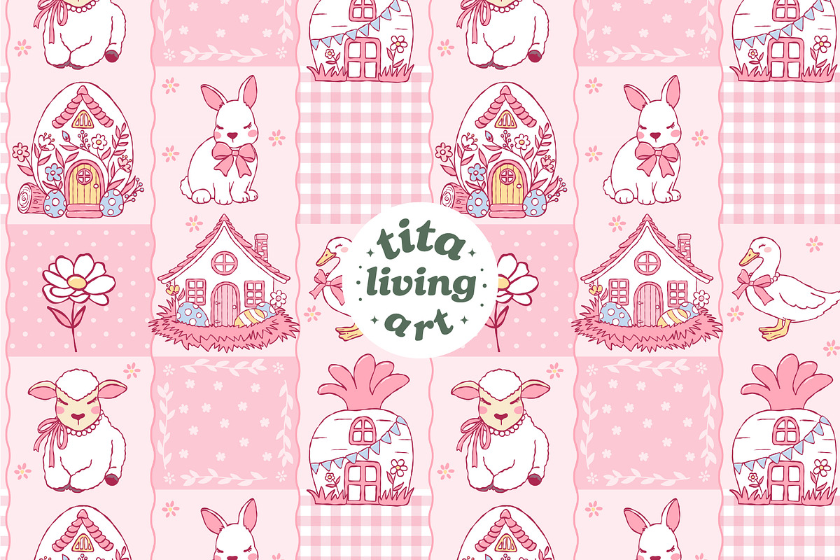 Easter Village Seamless Pattern, a Seasonal Illustration by TitaLivingArt (Photo 2 of 13)