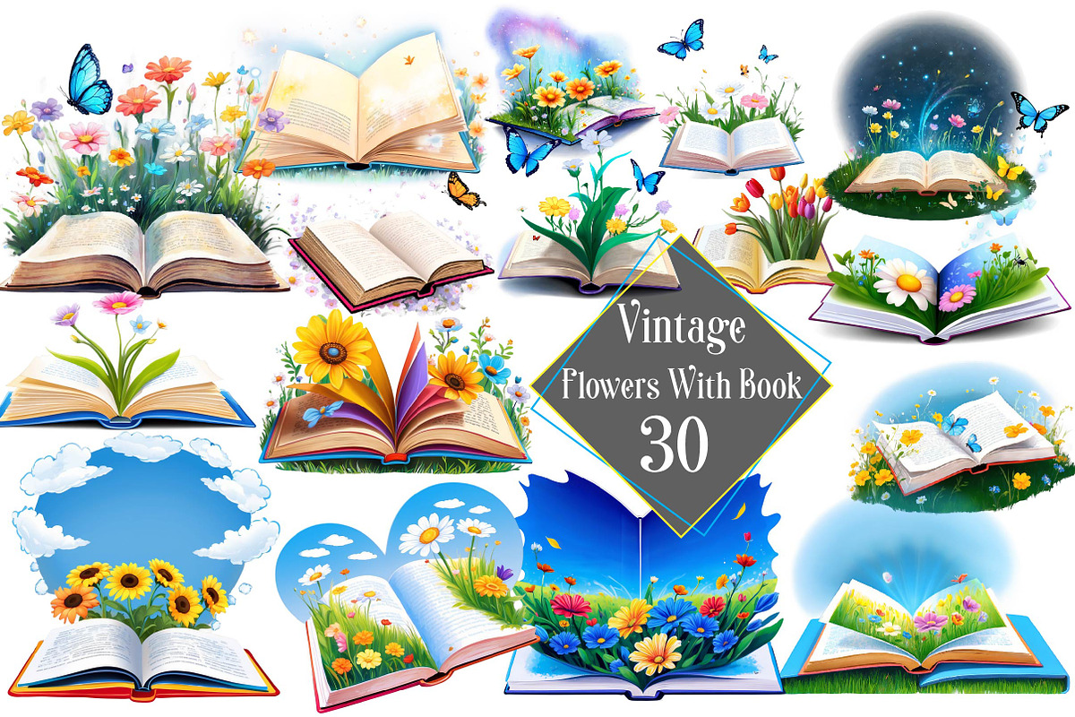 Vintage Flowers With Book, an Illustration by Wow Magic (Photo 1 of 5)
