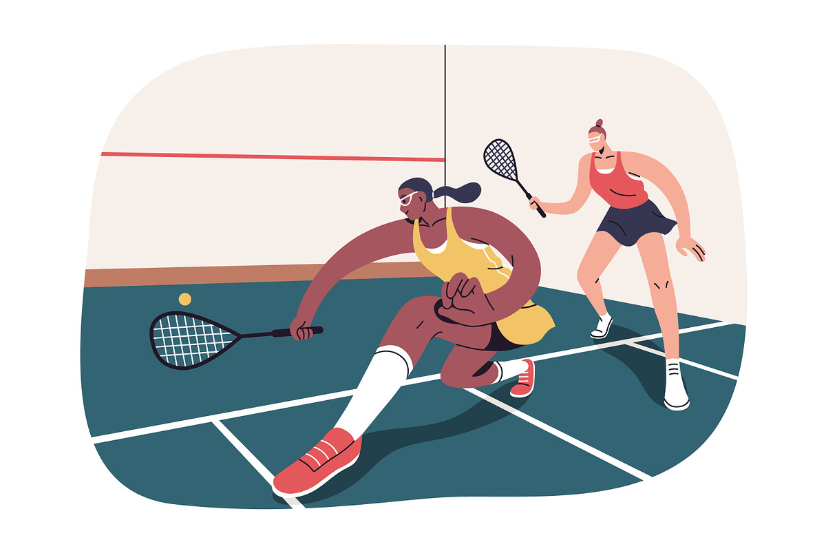 Squash players at sports court set, a Sport Illustration by Good Studio (Photo 2 of 5)