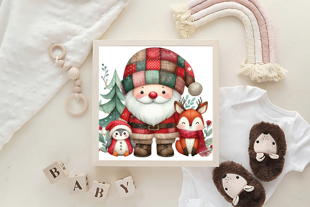 Patchwork Christmas Cute Santa Clipa, an Illustration by CraftArtStudio (Photo 6 of 6)
