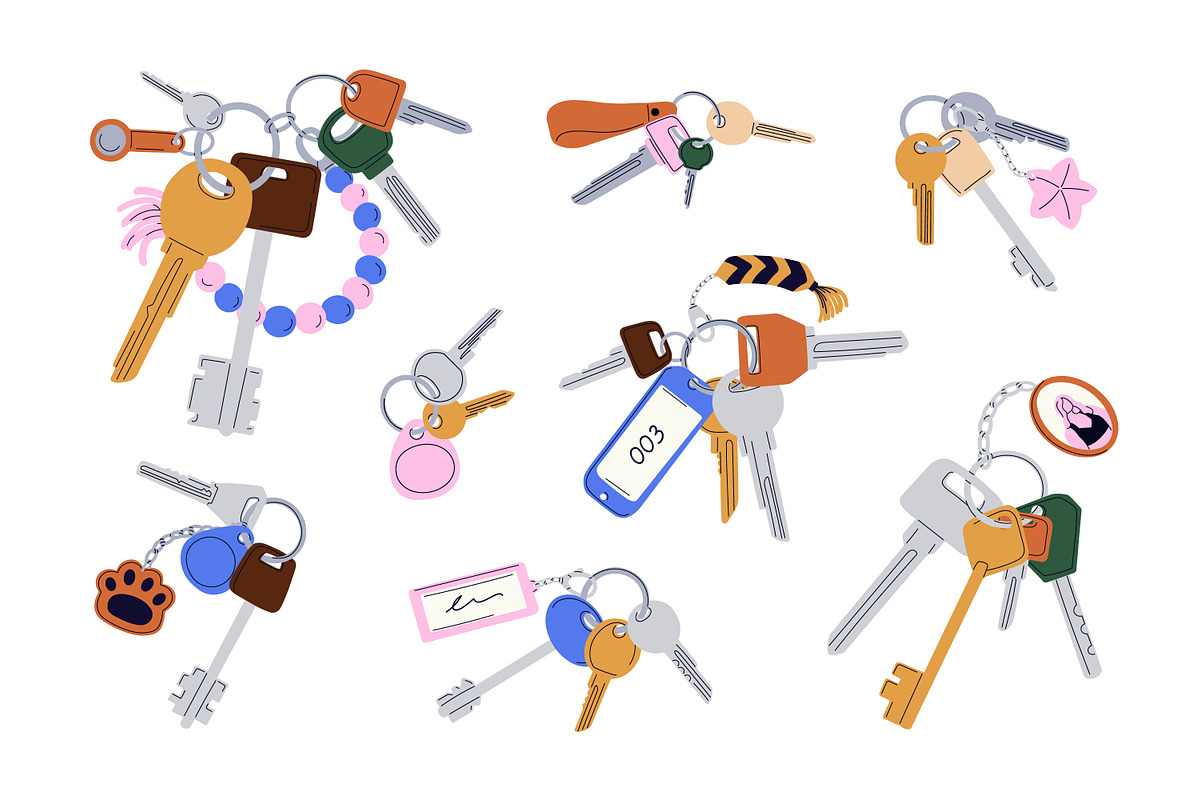 Door keys on rings with keychains, an Object Illustration by Good Studio (Photo 2 of 3)