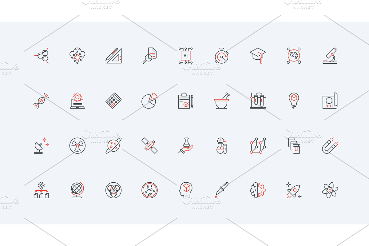 Science biotechnology physics icons, an Illustration by Lemberg Vector