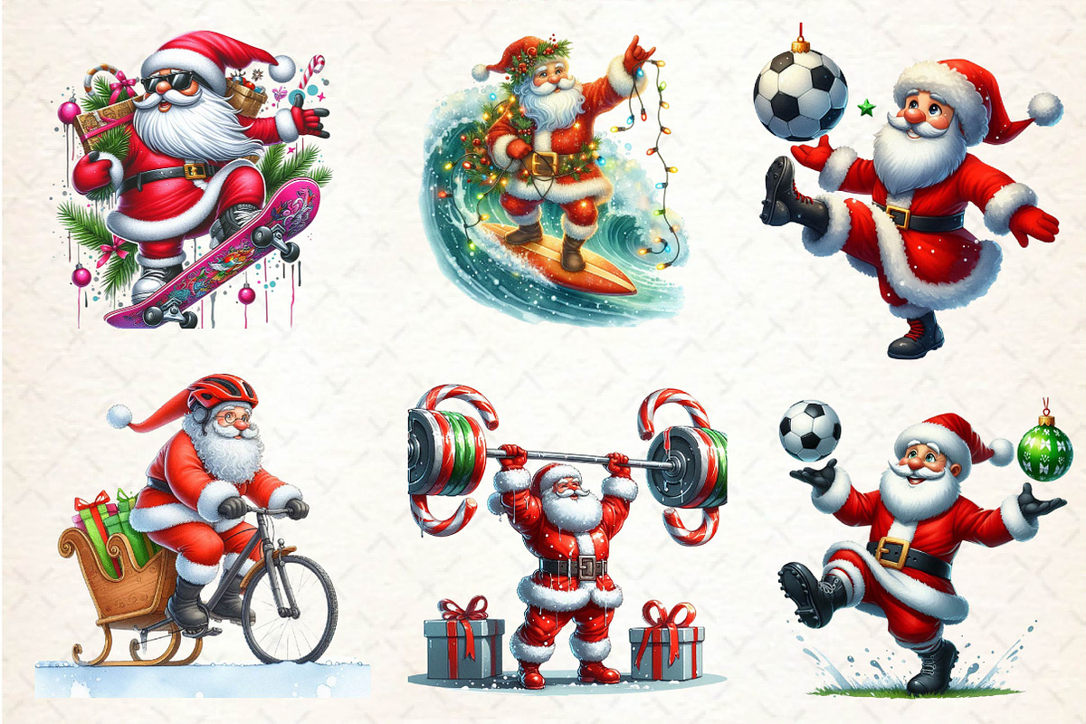 Funny Athlete Santa Clipart Sublimat, an Illustration by CreationArt (Photo 2 of 5)