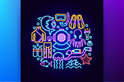 Scuba Diving Neon Vector Icons, an Outline Icon by Anna_leni (Thumbnail 4 of 9)