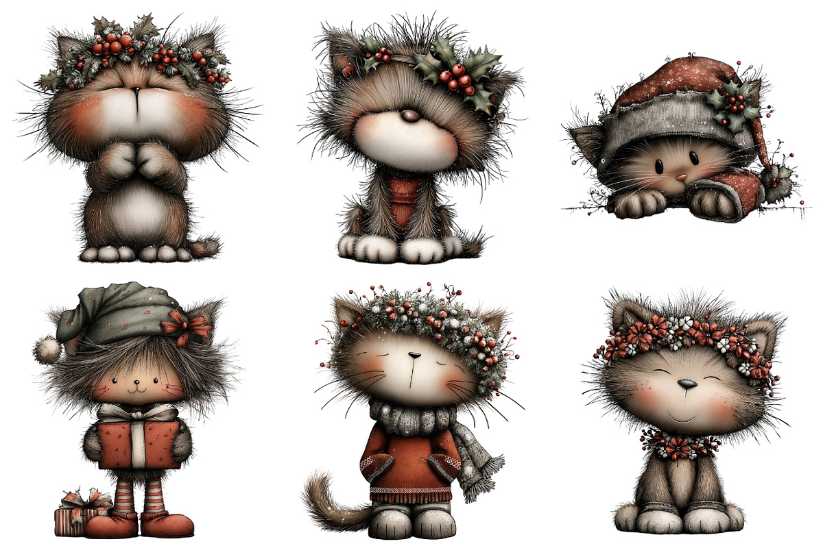 Watercolor Christmas Cat Clipart, an Illustration by Daily.Designs (Photo 5 of 5)