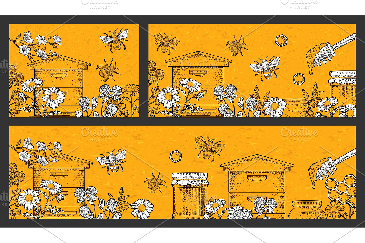 Horizontal poster honey. Vector, a Texture Illustration by MoreVector