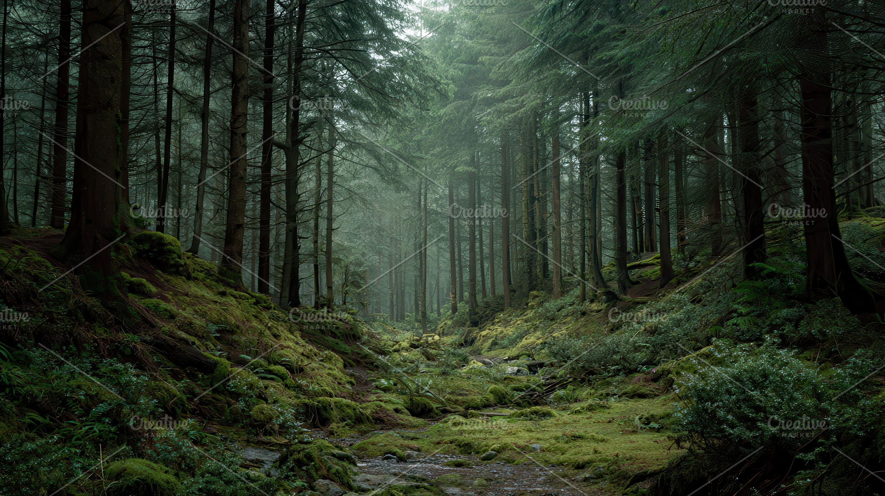 Walking through a foggy forest path, a Photo by Pavel_design