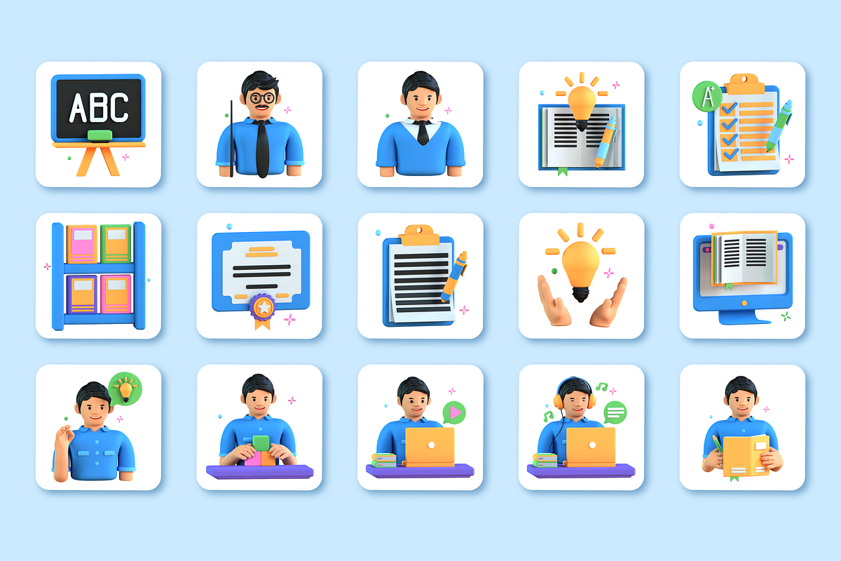 3D Learning Icons, a Characters & Person 3D Model by Flat Icons (Photo 8 of 8)