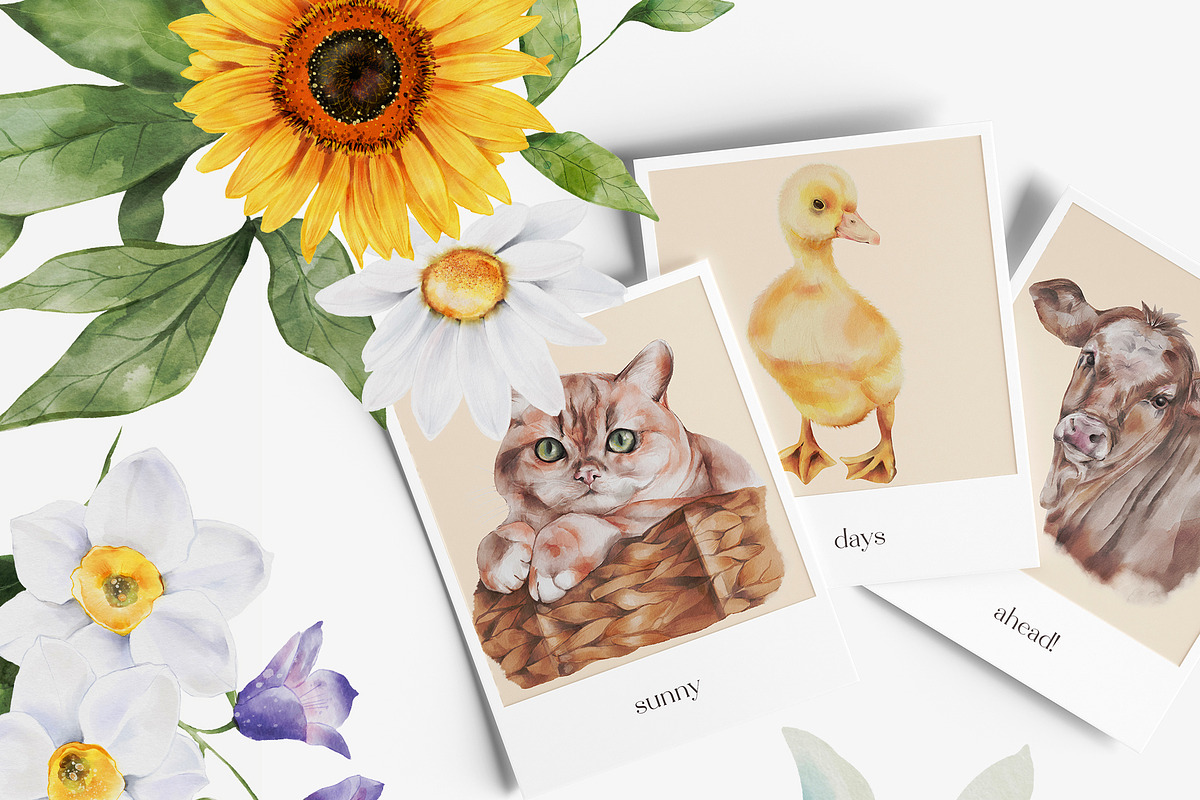 Farm Animals & Flowers Watercolour, an Animal Illustration by Busy May Studio (Photo 6 of 11)