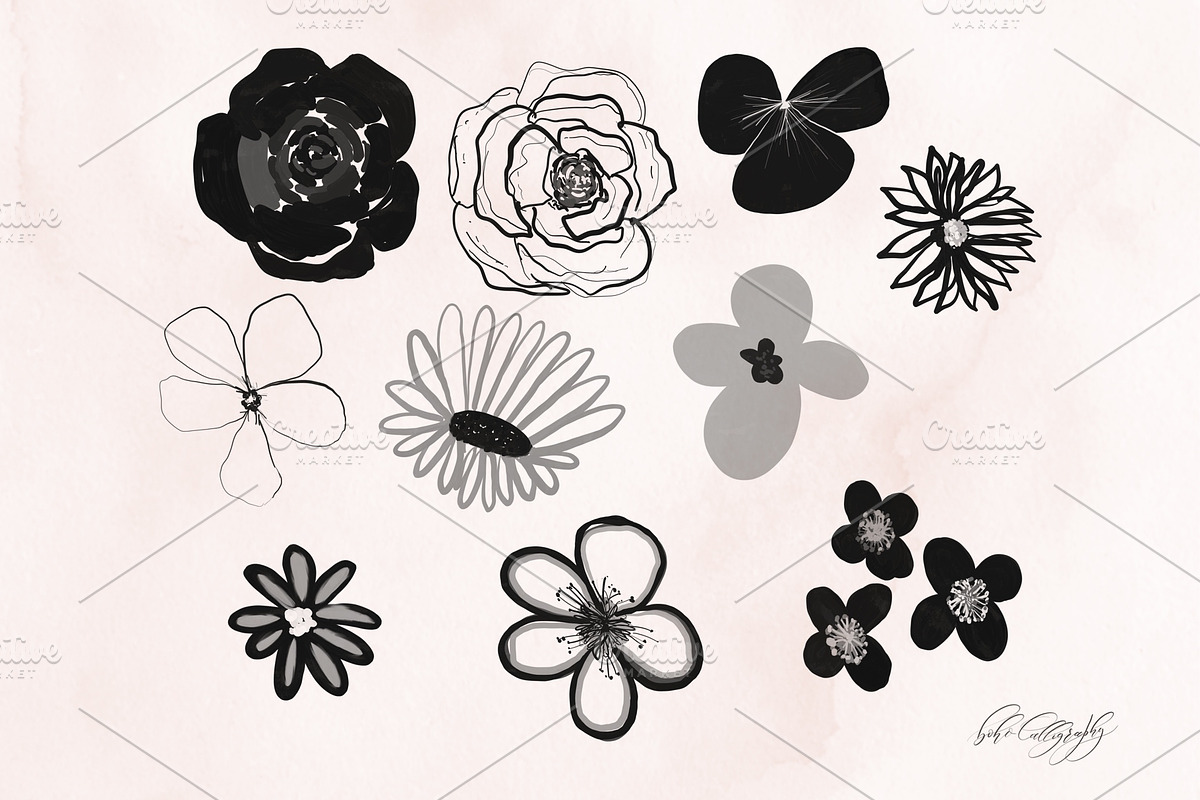 Flowers & Leaves Procreate Stamps, a Brush Add-On by BohoCalligraphy (Photo 7 of 9)