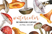Watercolor Mushrooms clipart, PNG, a Decorative Illustration by PatternPalette (Thumbnail 1 of 2)