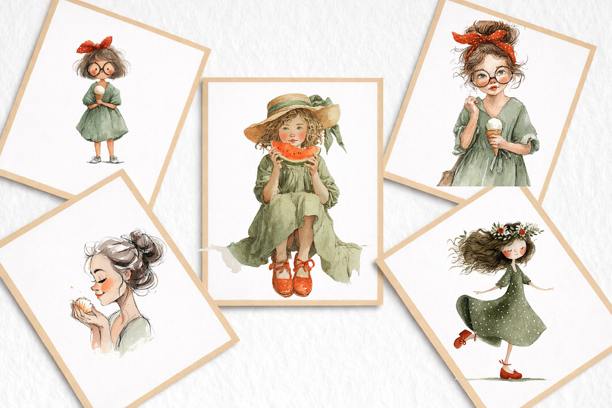 Watercolor Summer Girl Clipart, an Illustration by DreamArtGraphic (Photo 3 of 8)