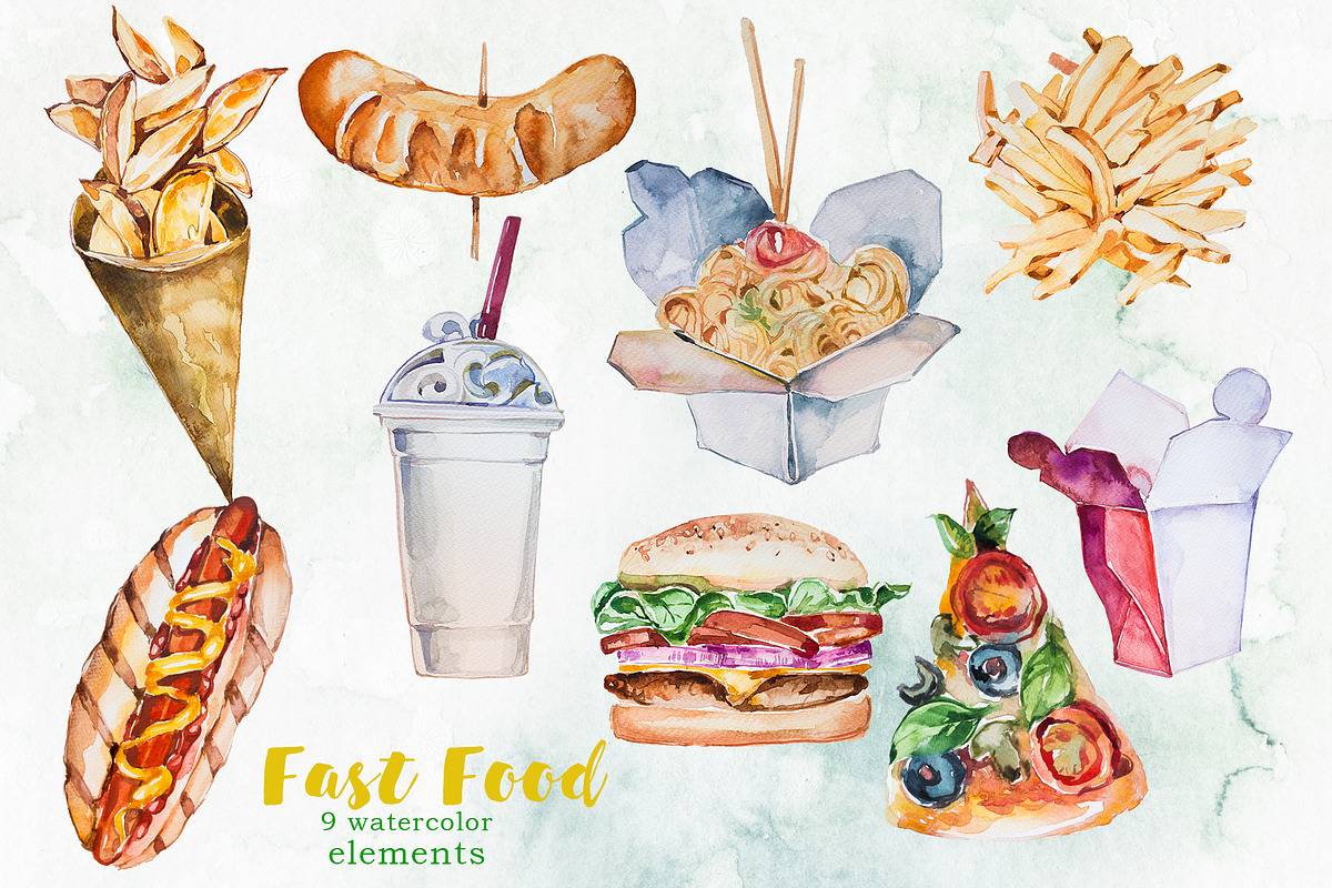 Watercolor Food and Drinks Bundle, a Food Illustration by ...