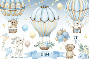 Teddy Bear, Hot Air Balloons Clipart