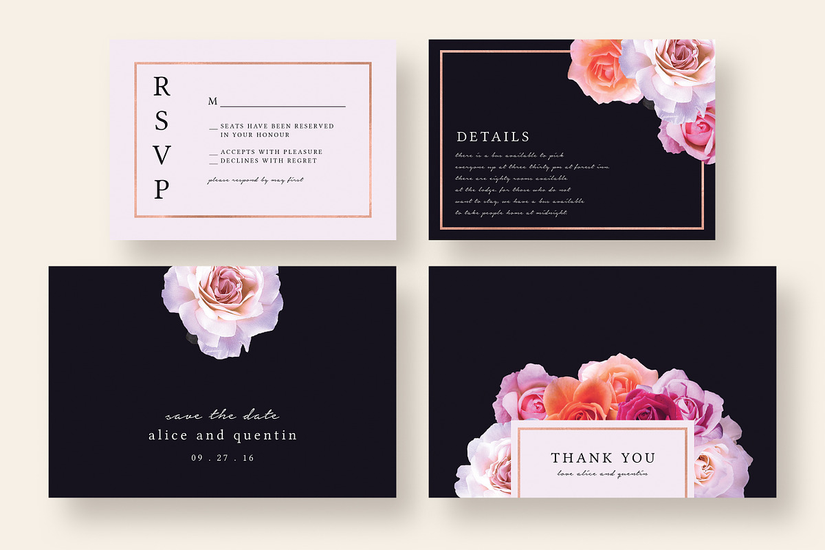 Stylish Dark Floral Wedding Suite, an Invitation Template by Knotted Design (Photo 3 of 4)