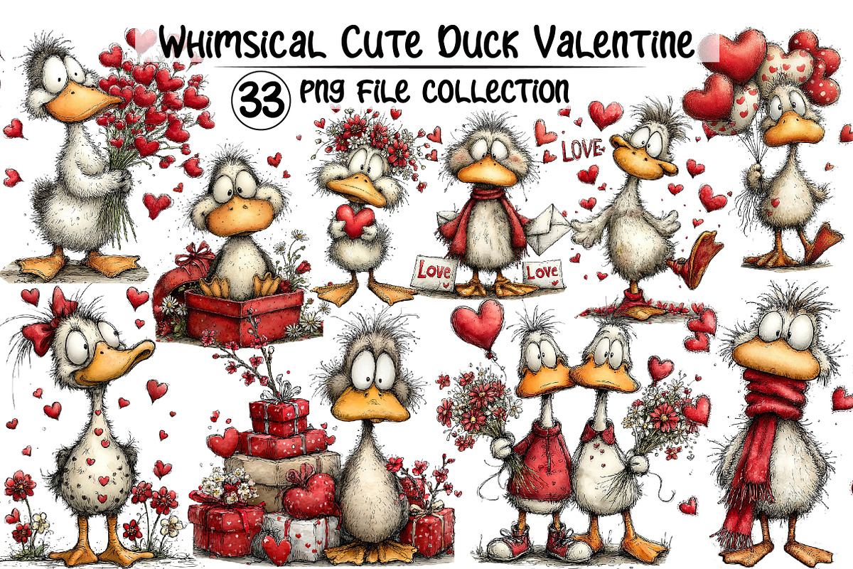 Whimsical Duck Valentine Clipart, an Illustration by Dream Creation (Photo 1 of 6)
