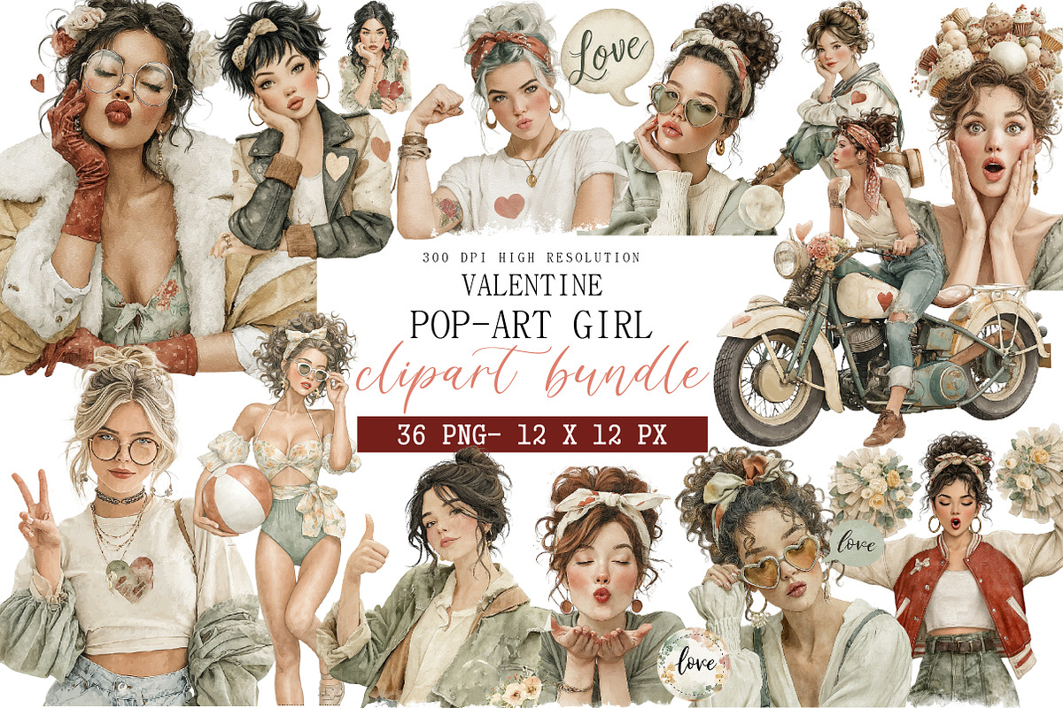 Valentine Pop-Art Girl Clipart, an Illustration by DreamArtGraphic (Photo 1 of 4)
