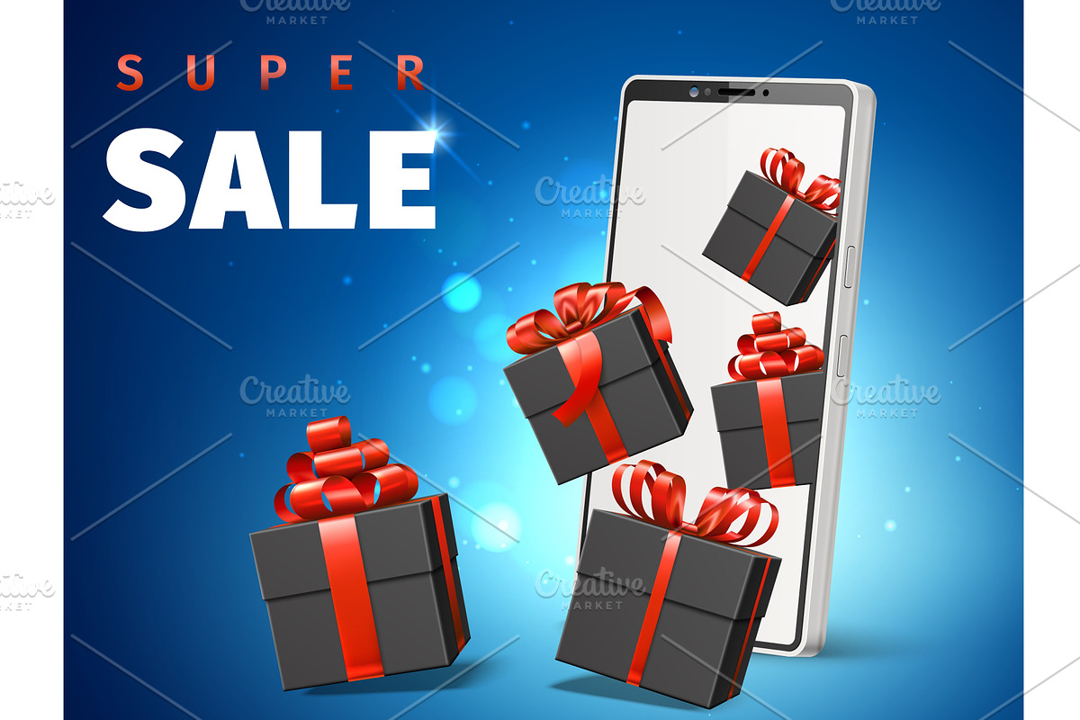 Smartphone with holiday gift boxes, a Technology Illustration by Vectorbuum