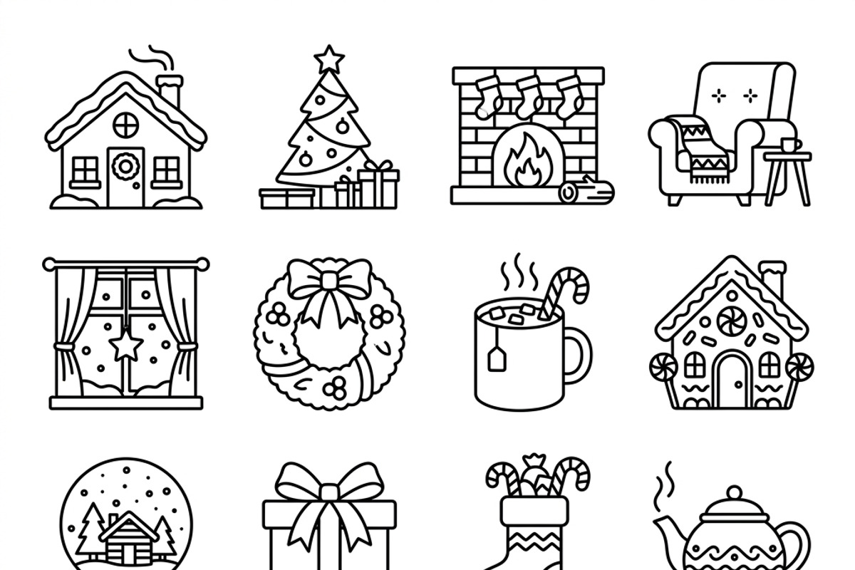 44 Cozy Christmas Home Icons, an Outline Icon by adenpinkstore (Photo 2 of 22)