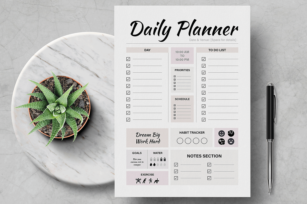 Daily Planner Design Template, a Stationery Template by MightyDesign (Photo 1 of 6)
