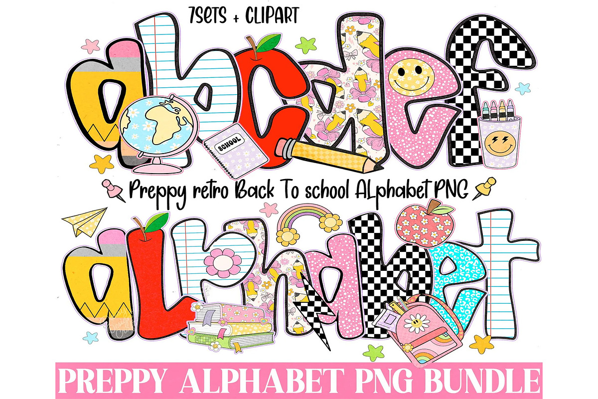 Preppy Retro Back to School Alphabet, an Object Graphic by RETROVIBZDESIGNS (Photo 1 of 8)