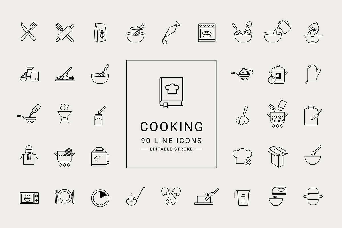 Cooking and kitchen utilities icons, an Outline Icon by mayrum (Photo 1 of 3)