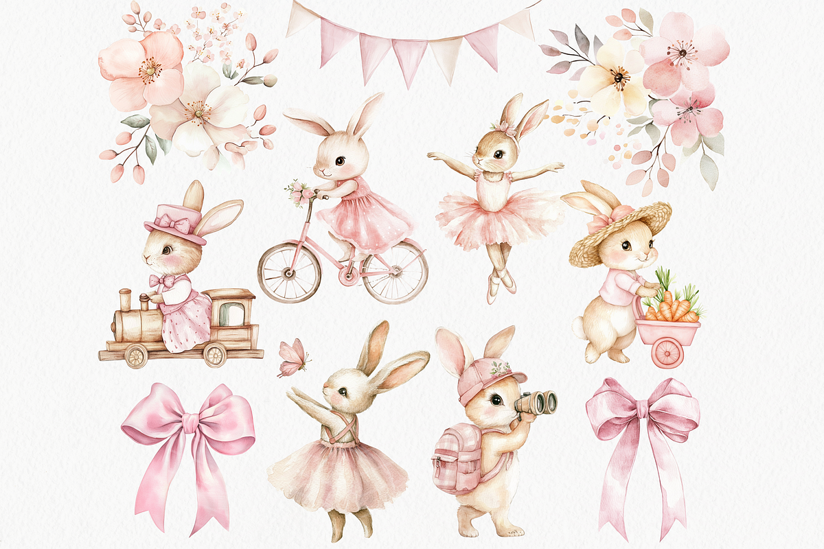 Cute Pink Bunny Clipart, an Animal Illustration by ClipArtCharm (Photo 2 of 7)