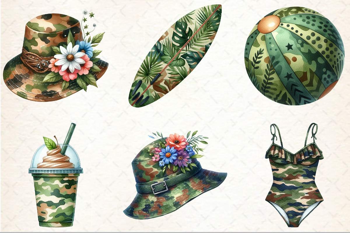 Camouflage Summer Elements Clipart, an Illustration by Rose Art (Photo 2 of 8)