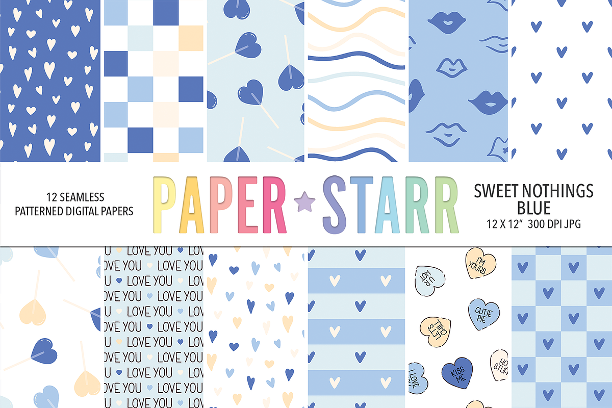 Blue Valentines Day Patterns, a Pattern Graphic by Paper Starr Studio (Photo 1 of 7)
