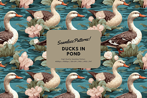 Ducks In Pond Seamless Pattern