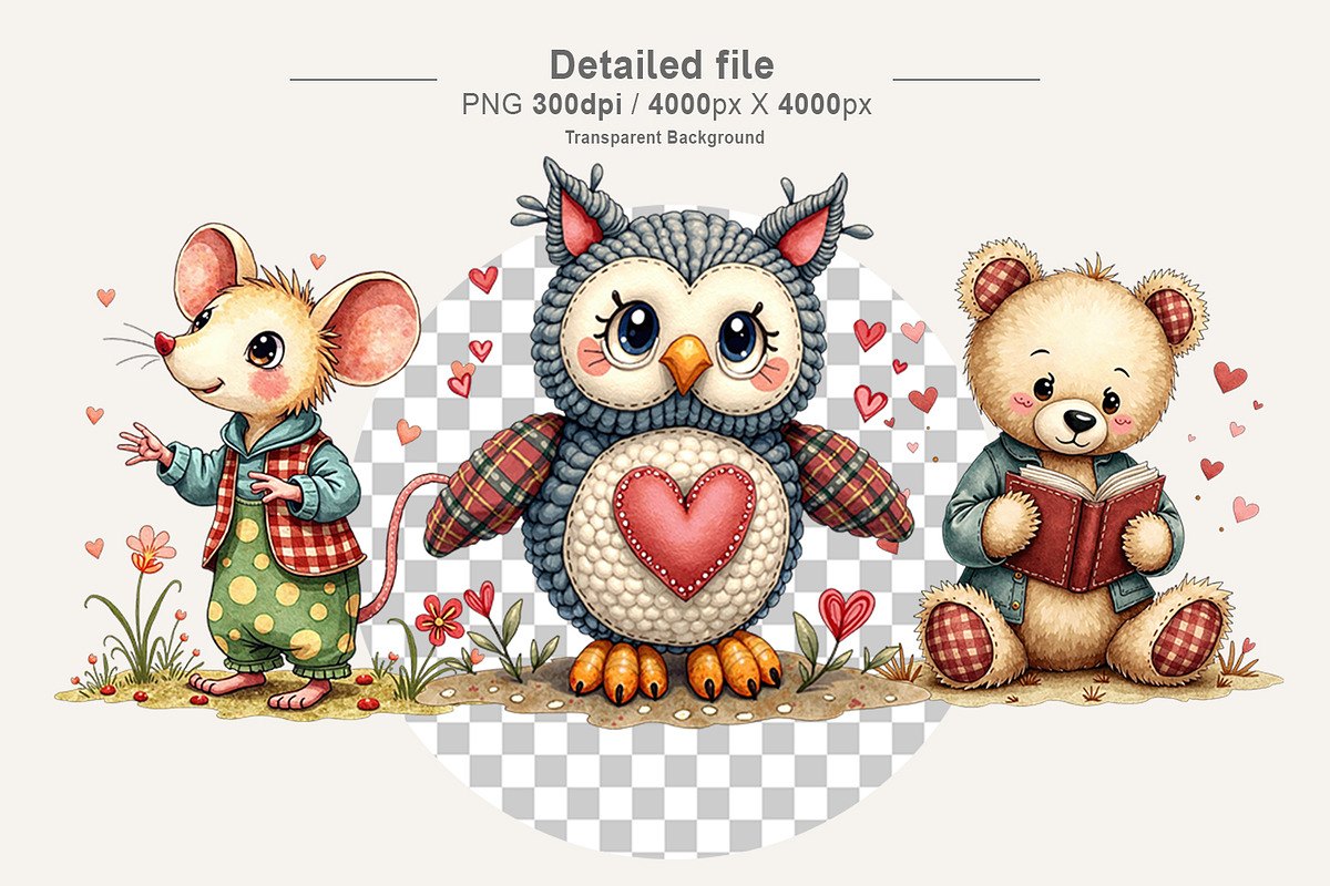 Patchwork Watercolor Animal & Gnomes, an Illustration by Artnoy (Photo 3 of 8)