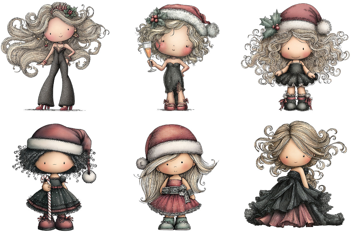 Watercolor Glam Christmas Girl, an Illustration by DreamArtGraphic (Photo 2 of 5)