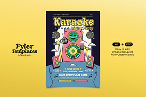 Retro Karaoke Night Party Flyer, a Flyer Template by Tiptop Graphic