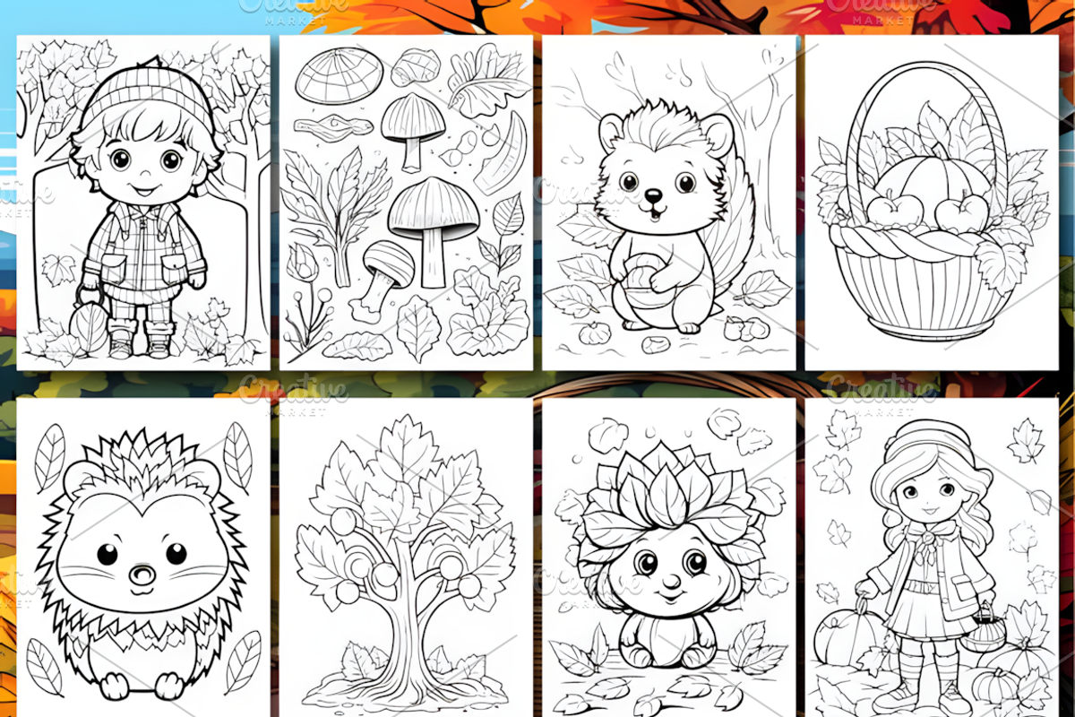 200 Cute Autumn Coloring Pages, a Seasonal Illustration by Coco Bloom (Photo 6 of 9)
