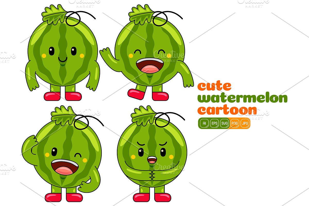 Watermelon Mascot Vector Pack, a Food Illustration by MEDZ (Photo 3 of 4)